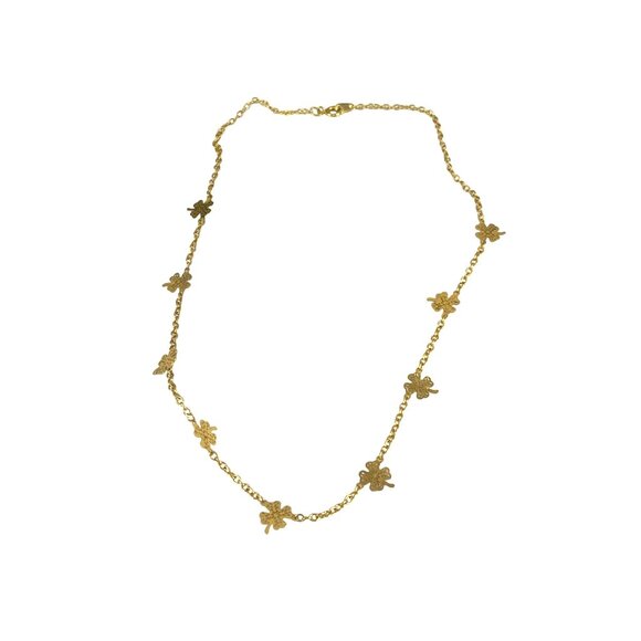 Gold Clover Leaf Chain Necklace With Delicate Floral Charms 18" Length For Women - Picture 4 of 8